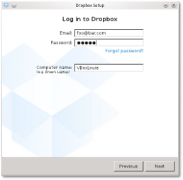 Dropbox application setup dialog 2